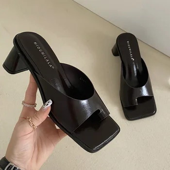 2022 Feminin Papuci Pantofi Femei Cu Toc Patrat Sandale Pantofi Doamnelor Slide-Uri De Moda Tocuri Inalte Pentru Femeie Papuci Flip-Flops Pompe