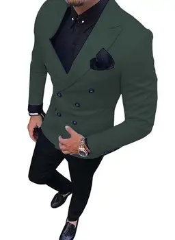 2022 Nou Verde pentru Bărbați Costum la două Rânduri de 2 Piese Costum Notch Rever Blazer Sacou Frac & Pantaloni Pentru Petrecerea de Nunta (sacou+pantaloni)