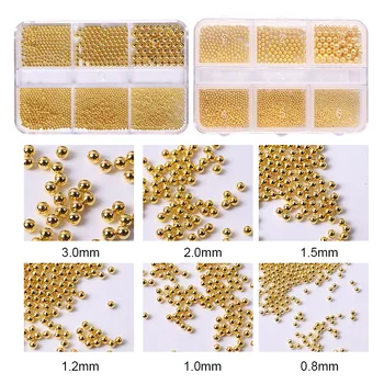 6 Grile de Unghii Mici Oțel Caviar Margele de 0,8-1,5 mm Dimensiune Mixt Proiectare 3D Rose Gold Bijuterii de Argint Manichiura DIY Decorare