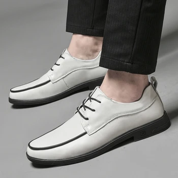 Noi lucrate Manual din Piele Barbati Pantofi Casual Marca Mens Pantofi Oxford Pentru bărbați de Lux, Pantofi de Mireasa Albi din Piele Pantofi pentru Bărbați