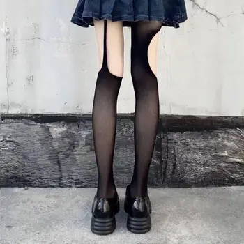 Gotic Asimetrice Ciorapi Femei Legging Lolita Scobite Plasă Dresuri Japoneze Fund Dantela, Chilot Solid Deget In Fund Ciorapi