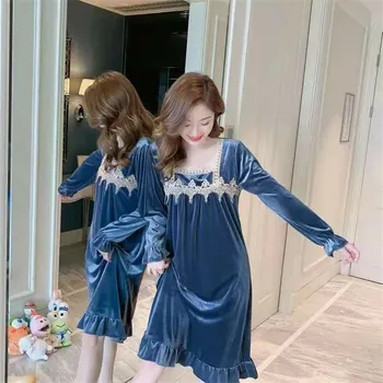2022 Noi Femeile Cămașă de noapte de Moda Liber Confortabil coreeană de Aur Catifea Primavara Toamna Rochie de Noapte Pijamale, Haine de Acasă de sex Feminin