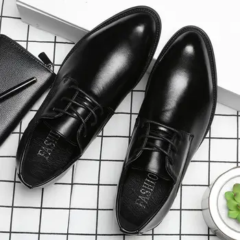 A subliniat Toe Formale Bărbați Dantela-up Casual din Piele Pantofi Pentru a Crește Înălțimea De Afaceri Low-top Culoare Solidă de Iarnă
