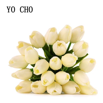 YO CHO accesorii de nunta decor tulip flori buchet de mireasa PU buchet de mireasa pentru mirese rosu alb 22 floristice realizate manual