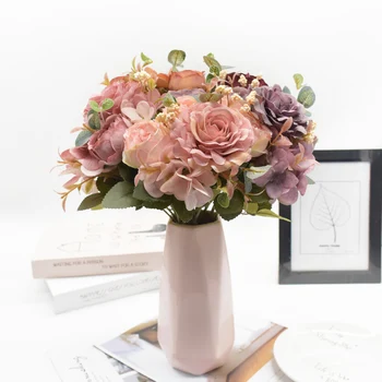 Single Pachet Flori Artificiale Bujor Hortensie, Trandafiri Nunta Decoratiuni de Craciun pentru Casa DIY Living Decorul Camerei Aranjament