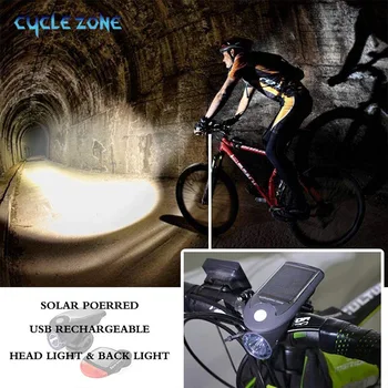 Bicicleta Lumini Față și Spate Solară de Biciclete Lumina Seturi de USB Reîncărcabilă LED 3 Moduri de Siguranță Lampa de Avertizare pentru Femei, Bărbați Ciclism MTB