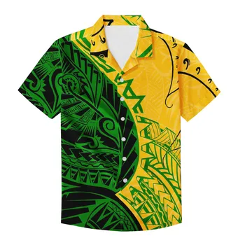 Camisa de playa de pe grande para hombre, polinesiana, hawaiana, suelta, informale, de manga corta con botones