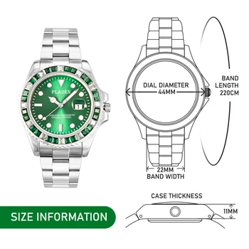 Ceasuri barbati PLADEN de Moda de Lux Verde Bezel Diamant Safir de Sticlă Ceasul Automatic Data se arunca cu capul AAA Ceasuri de Dropshipping