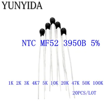 20buc NTC MF52 NTC-MF52AT 1K 2K 3K 4.7 K 5K 10K 20K 47K 50K 100K +-5% 3950B Termistor NTC Rezistor