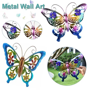Metal Butterfly Garden Decor plin de culoare Agățat de Aripa Dubla Fluturi Arta de Perete Decoratiuni Ornamente Cadou pentru Piscină Interioară