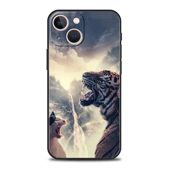 Animal Tigru Leu Telefon Caz Pentru iPhone Apple 14 13 12 11 Pro Max Mini XR XS X SE 2020 7 8 Plus Capacul Negru Moale Coajă de Silicon
