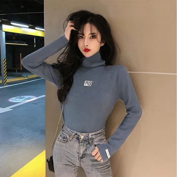2022 Noi coreea Retro Îngroșat de Înaltă Gât Pulover tricotat pentru Femei cu Fund de Sus Maneca Lunga Slim Fit Shirt Pulover Wang