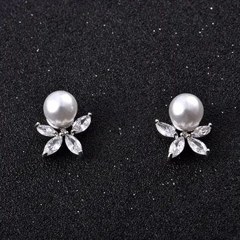 NOI Mireasa Seturi de Bijuterii zircon CZ Pentru Femei Perle de Nunta de Flori Cravată Colier Cercei Set de Bijuterii