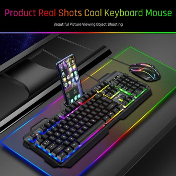 Rezistent la apa USB cu Fir Gaming Keyboard + Mouse Combo-uri cu iluminare Taste Tastatură Soareci Kit pentru Calculator de Birou Joc PC, Laptop
