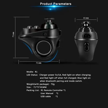 R1 Mini Inel Wireless Bluetooth 4.0 VR de la Distanță Controler de Jocuri BT Reîncărcabilă Joystick Gamepad pentru Android + iOS Ochelari 3D