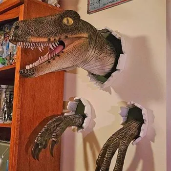 1 buc Amuzant Imitație Delicate Dinozaur Perete Statuie Velociraptor Decor de Perete Set de Rășină Figurina Wall Figurina Decor Acasă