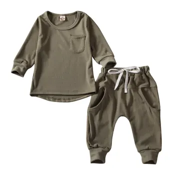 0-3Y Toddler Copii Baby Boy Fata de Seturi de Haine de Toamna Tinutele Solidă Maneca Lunga Topuri+Pantaloni Treninguri Seturi
