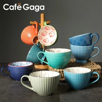 Creative Cana Ceramica Stil Nordic Mare Capacitate De Relief Europene Cana De Cafea Cu Flori Cani Lapte Micul Dejun Ceai, Suc De Cana