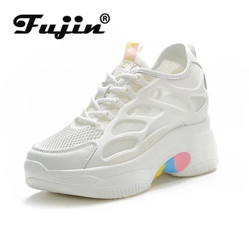 Fujin 7cm Respirabil Pană Adidași Pantofi Platforma din Piele Femei Pantofi de Vara Casual Adidași de Moda Aer ochiurilor de Plasă de Vara