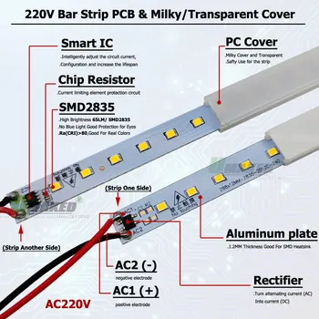 2Pc AC220V 12V LED PCB Bar de Lumina 4W 10CM SMD2835 Rigide, Benzi din PVC Cu Capac de Economisire a Energiei Fluorescente Vitrina de Afișare cu Tub DIY