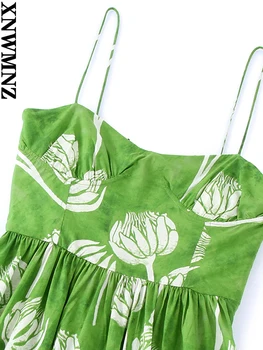 XNWMNZ 2022 Moda pentru Femei Florale Imprimare Cutat Rochie Midi Vintage Backless Laterale cu Fermoar Bretele Subtiri Femei Rochii Elegante
