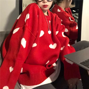 Nomikuma 2020 Toamna Iarna Femei Pulover coreean Dragoste Inima Tricotate Pulover Topuri de Cauzalitate Maneca Lunga O-gât Trage de Femme b037