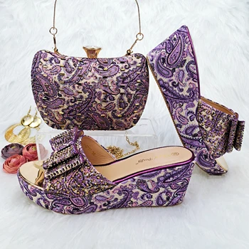 Design Italian Nunta, Pantofi Și Geantă Set de Culoare de Aur Doamnelor Pantofi Cu Sac de Potrivire Set Nigerian de Pantofi Și Sac Set pentru Petrecere