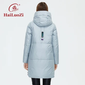 HaiLuoZi 2022 Noua Haina de Iarna Femei de Moda cu Fermoar Lateral Femei Jacheta Gât Înalt cu Glugă Design Unic Doamnă Elegant Hanorac 6028
