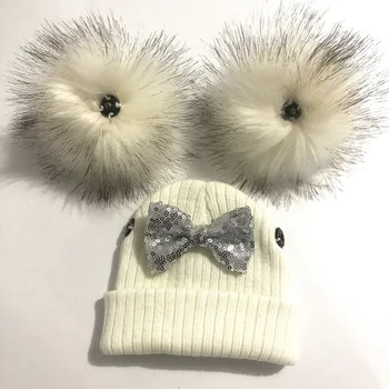 Copii Sclipici Arc Nod Dublu Pălăria Pentru Fete Pentru Copii De Iarna Capac Eșarfă Copii Accesorii Capota