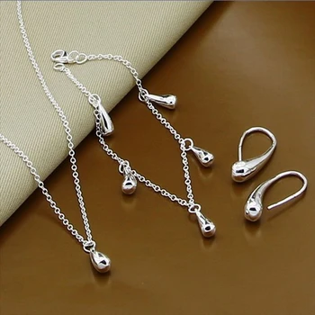 Nou Stil de Argint 925 Drop/Ploaie Picătură Cercei Bratara Set Colier Pentru Femei Nunta Logodna Bijuterii Farmec