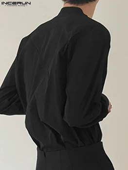 INCERUN Barbati Tricou de Culoare Solidă O-neck Maneca Lunga Streetwear Butonul 2022 Buzunare Moda Barbati Haine Largi Casual Camisa S-5XL 7
