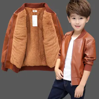 2021 Nou model Băieți Paltoane Toamna Iarna Moda coreeană pentru Copii Plus Catifea Încălzirea Bumbac Geaca de Piele PU Pentru 2-12Y