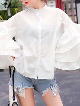 Celmia 2022 Moda De Mult Flare Sleeve Femei Bluze Vintage Ciufulit Petrecere, Camasi Casual, Cu Maneca Lunga Topuri Butoane Elegant Blusas