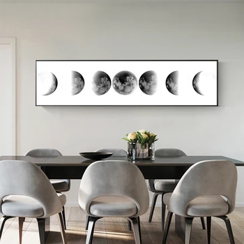 Arta de Perete moderne Faza de Luna Alb-Negru Postere Canvas Printuri de Arta Pictura Abstracta Poza Perete pentru Camera de zi Decor Acasă