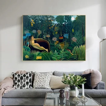 Henri Rousseau a Vis de Artist Suprarealist de Imprimare Panza de Pictura Femeie Goală Pădurile Tropicale Naturale Animal Home Decor de Arta