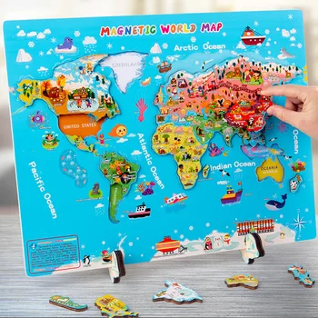 LERVANLA Puzzle de Educație Timpurie Jucării World Map Puzzle din Lemn Didactice Grădiniță engleză Toate Puzzle Jucarii