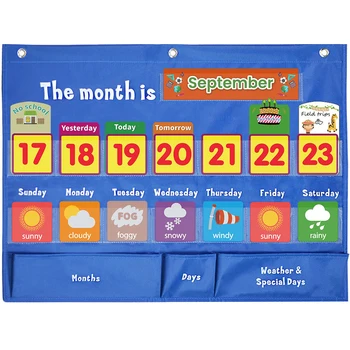 24x18 Inch Calendar Săptămânal Vreme Buzunar Graficul Educație Agățat Sac 98 Carduri de Clasă Școală Jucării pentru Copii Cadouri