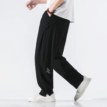 MRGB Solidă pentru Bărbați Lenjerie de pat din Bumbac Pantaloni Harem Chineză Stil de Moda Casual Om Pantaloni Streetwear Largi de Trening Femei cu Pantaloni