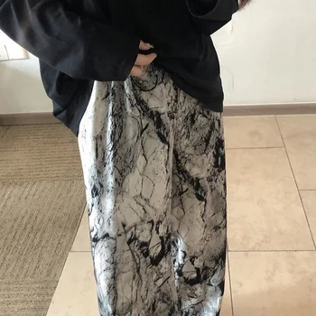 Vara Colector Pantaloni Femei Casual Tie-dye Negru Vrac Subțire de Lumină Elevii de Toate-meci Harajuku Ins Streetwear Dantela-up Talie Mare