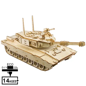 Puzzle 3D Tanc M1 Abrams Tăiere cu Laser cioplitorilor în lemn de Asamblare Kituri din Lemn Jucării pentru Adulți, Băieți cu 214 Buc