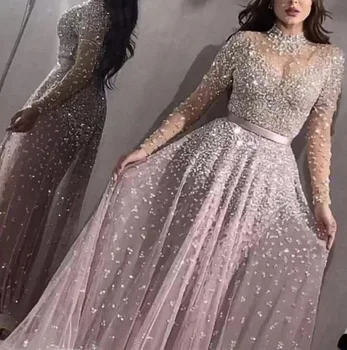 2022 Nou Stil pentru Femei Seară Plină de Moda Rochie Sexy Aurire Doamnelor Minge cu Rochii de domnișoară de Onoare Rochie cu Maneca Lunga de culoare Roz