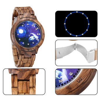 Lemn Retro Ceas de Moda Albastru Înstelat Cadran de Lumină LED, Ecran Tactil Ceas Electronic Integral din Lemn Brățară Ceas de mână pentru Bărbați Femei