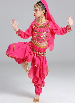 5pc/set Fata Belly Dance Costum pentru Copil Maneca Lunga, Costume de Dans Copii Burta de Performanță Copil Indian Scena de Dans Costume