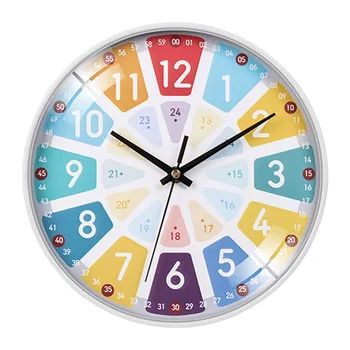 12 inch Ceas de Perete Copii Tăcut Ceas de Timp Profesor de Numere Colorate Ceas Ușor De Citit Agățat Ceas deșteptător Cameră de zi Decor Acasă