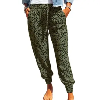 Trunchiate Pantaloni Femei Casual 2021 Leopard de Imprimare Cordon 4 Culori Talie Elastic Pantaloni Harem pentru Uzura de zi cu Zi Verde xxl