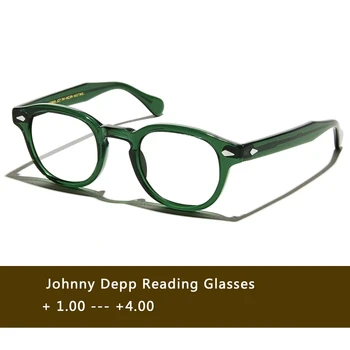 Johnny Depp Lemtosh Ochelari De Citit Bărbat Femei Retro Verde Acetat Presbyopic Dioptrie +1.0 +1.5 +2.0 +2.5 +3.0 +3.5 +4.0 Cutie