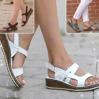 Vară Nouă Femei Sandale Mijlocul Tocuri Pană Casual Pantofi Doamnelor Solid Cârlig & Bucla De Sex Feminin Pantofi Marime Mare 36-43 În Aer Liber, Plajă
