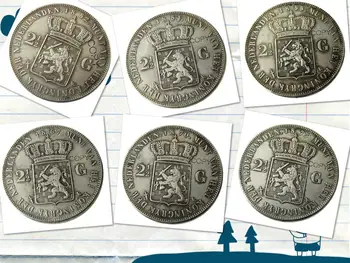 Olanda 6pcs 1852-1873 2 1/2 Gulden Willem lll Argint Placat cu Copia Fisei