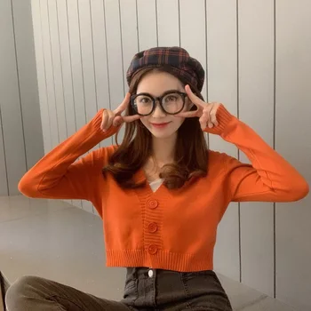 Tricotate Trunchiate Cardigan Femei coreene Pulovere Topuri Scurte V-Neck Maneca Lunga Jachetă de Primăvară de Moda Toamna 5 Stiluri de a Alege de