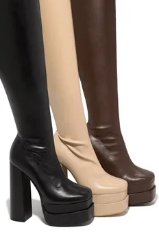 Botas feminina balck platforma sexy din piele coapsa inalta platforma plus dimensiune cizme cu toc lung picioare papuceii de partid femeie pantofi